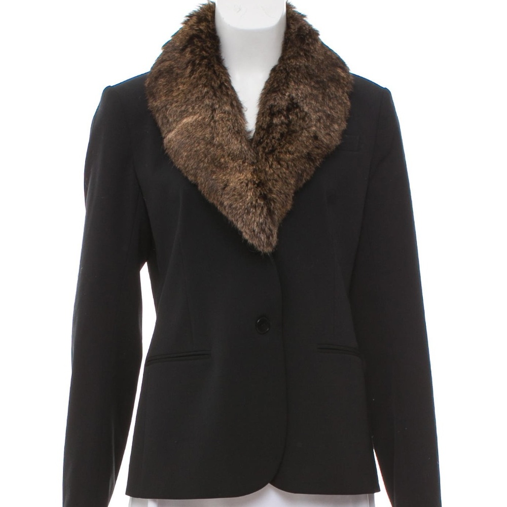 Theory "Kiersten F. Chateau" Black Fur Trim Jacket